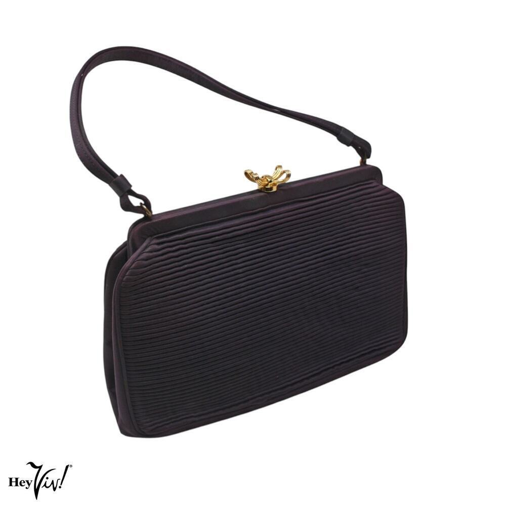 Vintage Coblentz Original Purse Dark Blue Pleated Satin Handbag 9x7"- Hey Viv